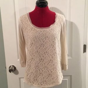 Lauren Conrad Cream Lace 3/4 Sleeve Top
